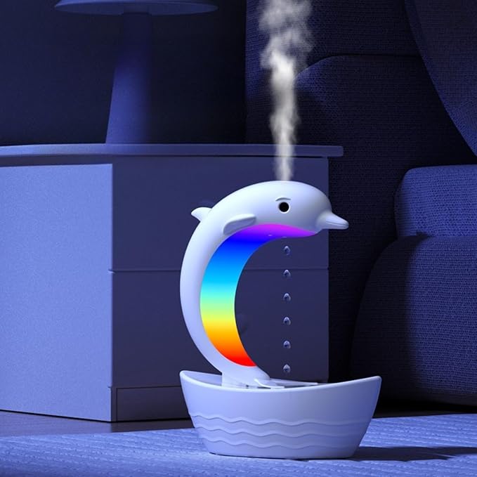 Dolphin Anti-Gravity Water Droplet Cool Mist Humidifier 300ml, 3-in-1 Humidifier Bluetooth Speaker 7 Color Night Light Aroma Diffuser, Auto Shut Off Desktop Mist Maker for Bedroom Office 400sq.ft
