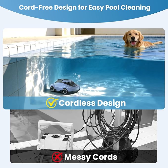 (2026 Upgrade) Cordless Robotic Pool Cleaner, Automatic Pool Vacuum for Above Ground & Inground Pools, 180-Min Runtime, 3L Basket for Leaves & Debris, Auto-Parking, Powerful Suction up to 2200 Sq.Ft