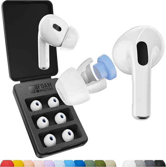 Ultra-Premium Silicone-Memory Foam Ear Tips for AirPods Pro 1st and 2nd Gen | Ultra Secure for Athletes | Comfortable | Better Sound | by Foam Masters SportMagic (White, Assorted S/M/L)