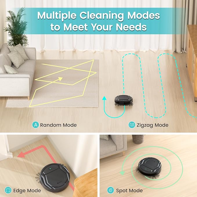 Lefant Robot Vacuum Cleaner, 120 Mins Runtime, Compact Design, Low Noise, Powerful Suction, Wi-Fi/App/Voice Control, Self-Charging, Scheduled Cleaning, Ideal for Pet Hair and Hard Floors, M210 Black