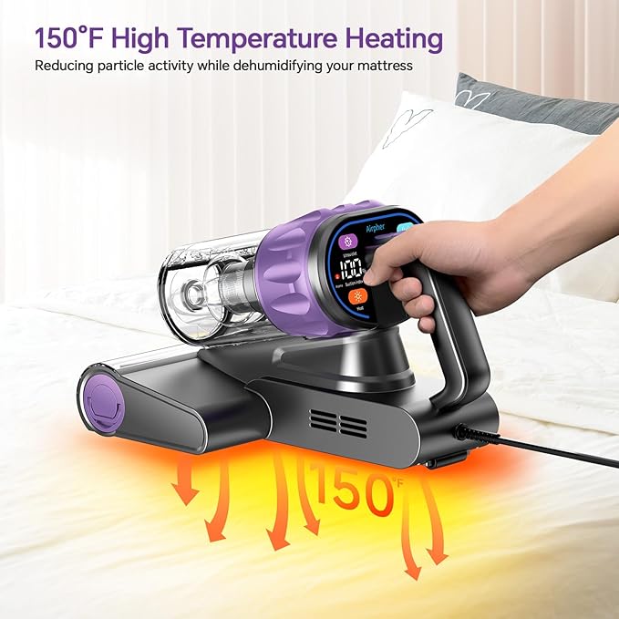 Mattress Vacuum Cleaner 18Kpa Bed Vacuum Cleaner with Smart Dust Sensor,253.7nm UV-C Light,HEPA Filter,150°F Heat,500W Powerful Handheld,for Bed,Sofa,Couch,CribMother's Day Gift Ideas for Women