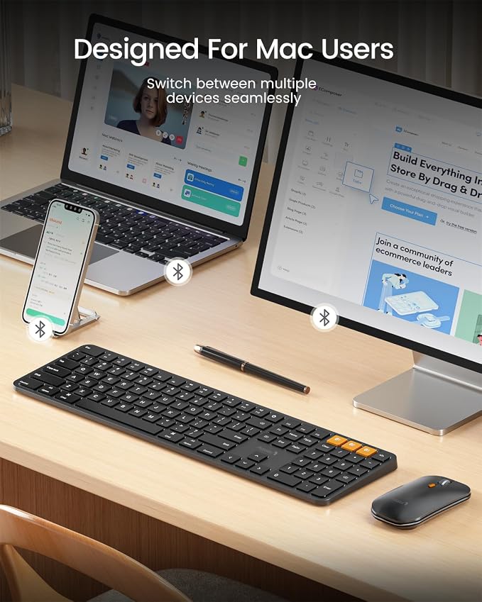ProtoArc Backlit Bluetooth Keyboard and Mouse for Mac, KM100-A Full Size Wireless Keyboard Mouse for Mac, Multi-Device, Rechargeable, No USB, for MacBook Pro/Air, iPhone, iPad, Space Black