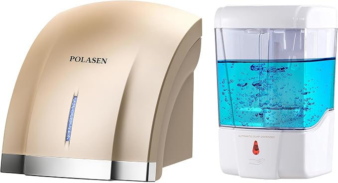 Automatic Hand Dryer and Soap Dispenser Set – Wall Mounted High Speed ABS Hand Dryer Touchless Automatic Soap Dispenser for Home Bathroom & Commercial Use