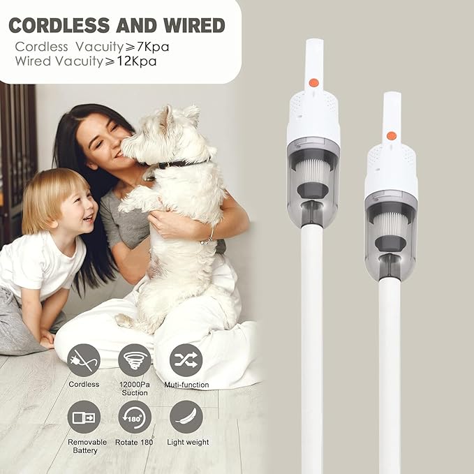 6-in-1 Lightweight Stick Vacuum Cleaner with 100W Powerful Motor, Mini Portable Household Handheld Vacuum Cleaner for Domestic Hard Floors, Carpets and Pet Hair (Silver Cordless)
