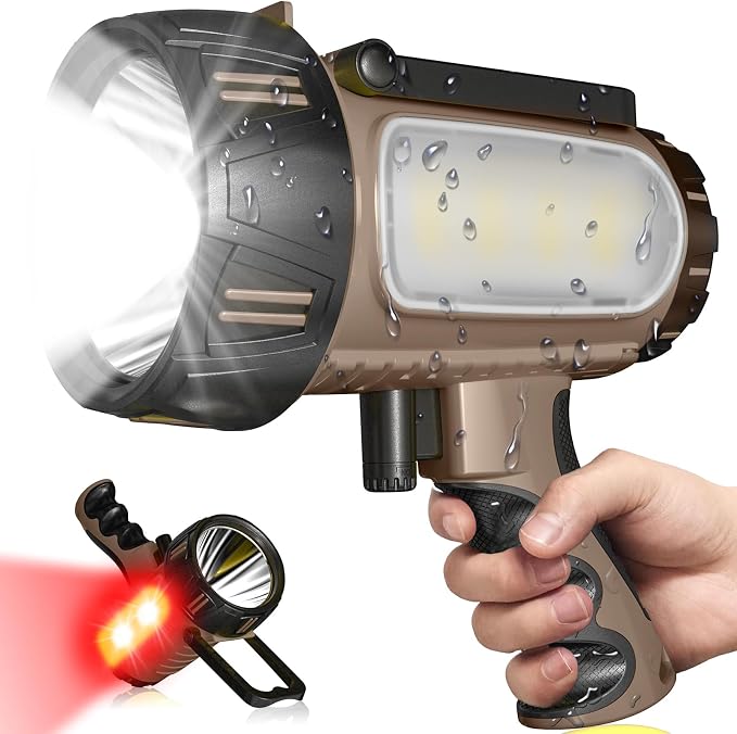 2026 New 300,000 Lumen Super Bright Spotlight,Rechargeable Flashlight Handheld Spotlight,Spot Light Outdoor Runtime 72+ Hrs,Flashlight Searchlight Flood Camping Hunting Boating with Tripod