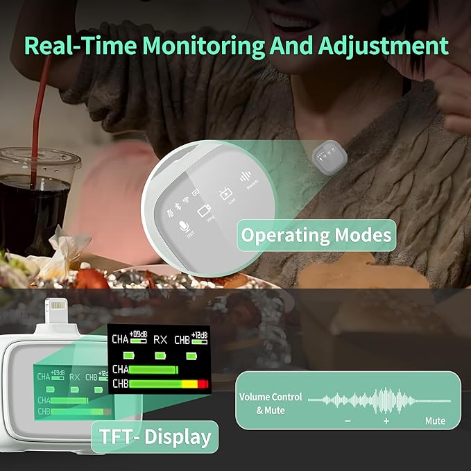 Wireless Microphone for Vlogging Podcast: Lavalier Portable Noise-Cancelling Mic - 24H Battery Life for Tiktok Video Recording Streaming - Gift for Content Creator Youtuber