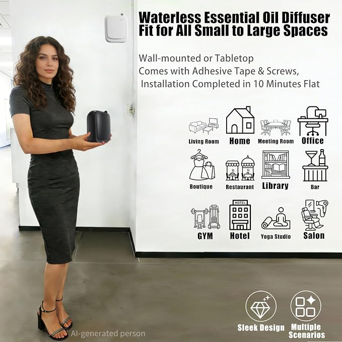 Essential Oil Diffuser for Large Room Hotel Waterless Aroma Diffuser for Home with Bluetooth App Cold Air Aroma Therapy Mist Diffuser Covers 3000 Sq Ft, Black