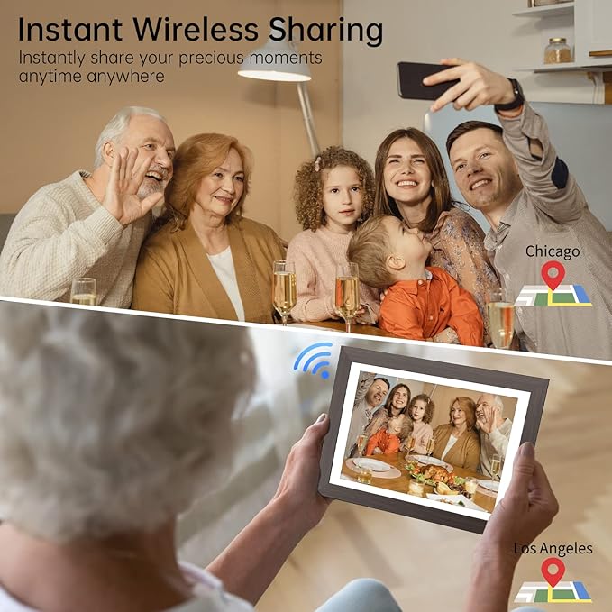 Digital Photo Frame 10.1 Inch, HAMTYSAN Smart Digital Picture Frame IPS Touch Screen, Built-in 16GB Storage, Auto-Rotate, Wood Effect, Easy Setup to Share Photos or Videos via Free App from Anywhere