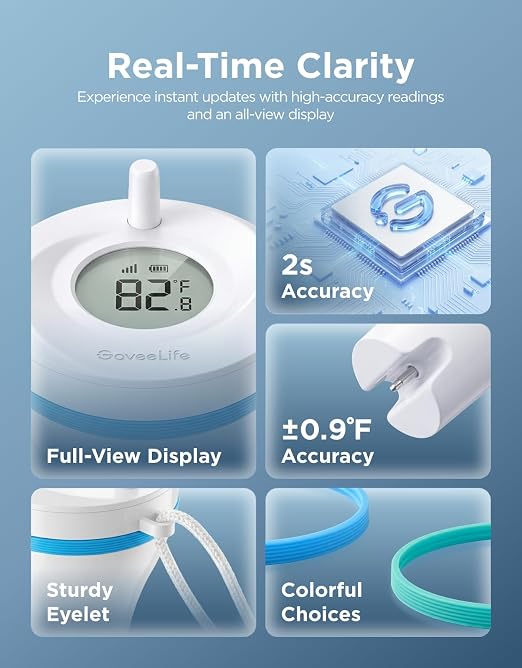 GoveeLife Smart Wireless Pool Thermometer P2, with App Easy Read | Digital Pool Thermometer Floating, IP68 Waterproof, 1082ft Range, APP/Buzzer/Email Alarm, for Swimming Pool/Cold Plunge/Pond