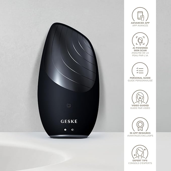 GESKE SmartAppGuided Sonic Thermo Facial Brush | 6 in 1 | Skin Cleansing | Cleansing Brush with Thermal Function | Electric Facial Massager