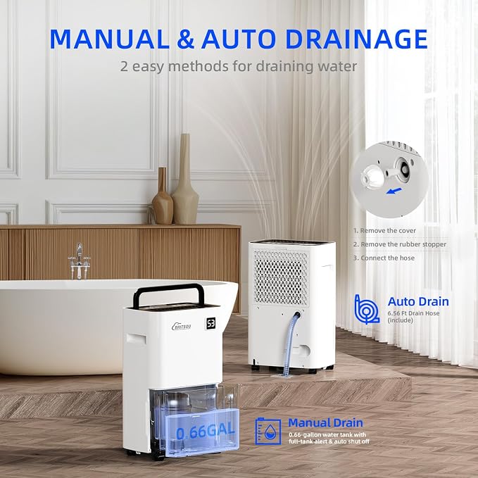 50 Pints Dehumidifier for Basement and Bedroom, Covers 3500 Sq.Ft with Drain Hose, Smart Operation with 3 Modes - Ideal for Home, Bathroom, Garage.