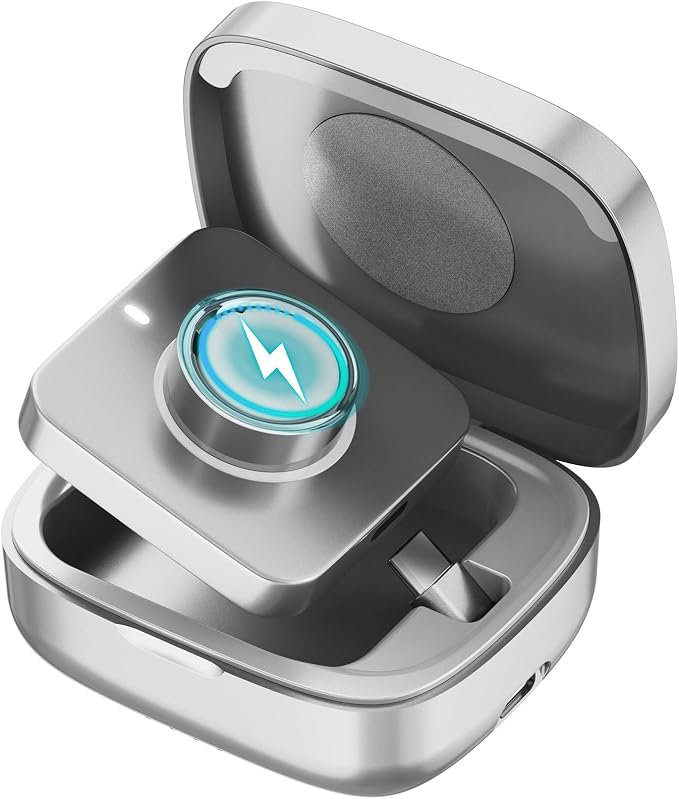 Wireless Charging Case for Oura Ring Gen 5, 4 & 3 Charger, 1000mAh Portable Travel Power Station Fits All-Sized Oura Ring 5, 4 & 3, 30-Day Runtime (Official Charger NOT Included)(Silver)