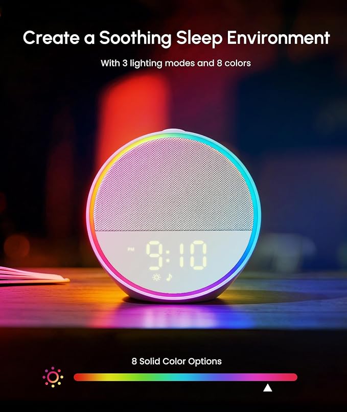 Sound Machine - Alarm Clock White Noise Sound Machine for Sleep, Night Light, 30 Soothing Sounds, 10 Gentle Alarms, Sleep Timer, Screen-Free Sleep Routine for Adults, Travel, Nightstand, Office