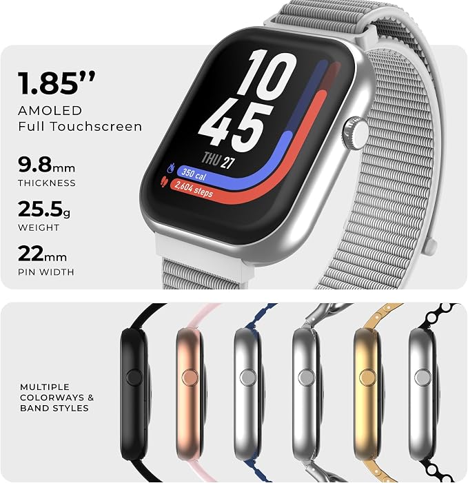 iTouch AIR 5 Smartwatch, 1.85" AMOLED Display, Bluetooth Calling, 100+ Sports Modes, Heart Rate, SpO2, Sleep & Stress Tracking, Water Resistant, 7-Day Battery Life, for Android & iPhone