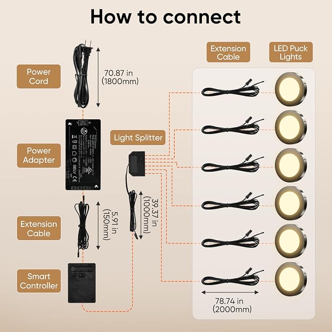 VST Smart Puck Lights, 6 Pack, 3000K-6000K Dimmable Under Cabinet Lighting, Compatible with Alexa & Google Home, App & Remote Control, 12V 2W, Recessed/Surface Mount, Black for Kitchen Display Case