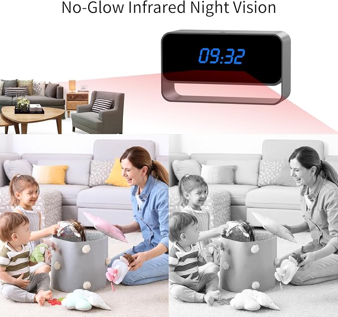 HiSpyCam Mini Wireless Security Camera with Clock Display - Full HD 1080P - WiFi Nanny Cam for Home Use - Strong Night Vision - Cloud/Local Storage