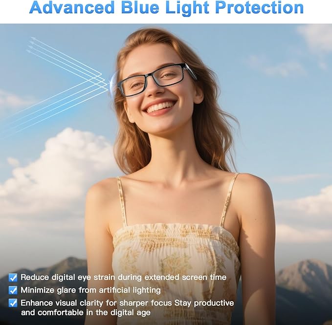 AI Glasses for Men Women Powered by ChatGPT, Bluetooth Smart Glasses with AI Translation(165+ Language), AI Noise Cancellation Via APP, Blue Light Filtering & Ultra-Slim Detachable Arms for Working