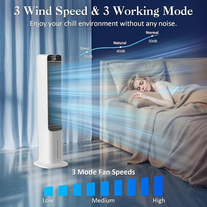 2 in 1 Portable Air Cooler with Remote, Evaporative Air Cooler with 4 Ice Packs, 12H Timer, 120° Oscillation, 3 Speed & 3 Modes Air Cooling Fan for Home, Bedroom, Office, White