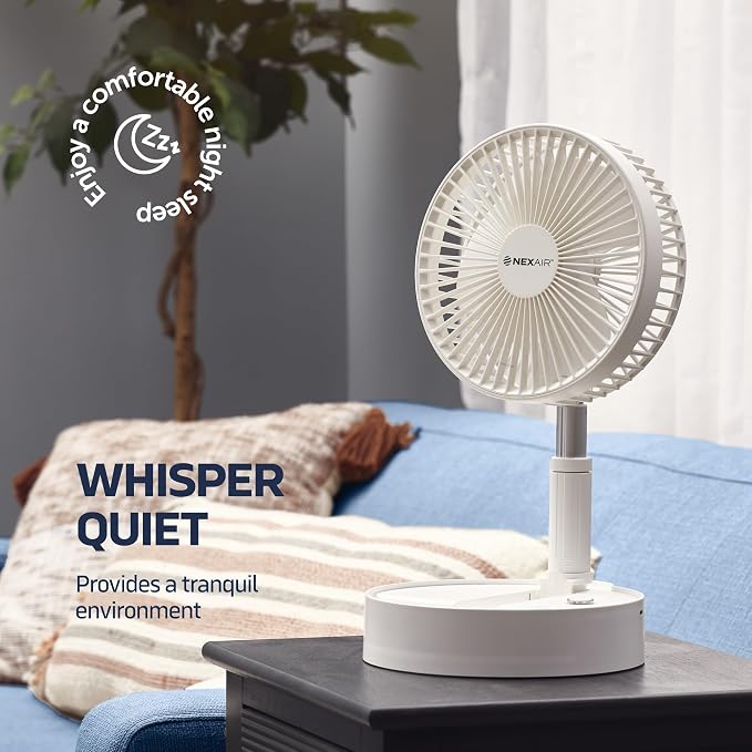 NEXAIR 8" Foldable Fan, Oscillating 4 Speed Portable Fan Adjustable Height 14”–40", Remote Controlled folding Fan with 10,000mAh Rechargeable Battery, Quiet Floor Fan For Bedroom, Great Fan For Travel