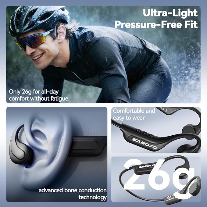 MONODEAL Bone Conduction Headphones Bluetooth Open Ear Headphones with Mic | EQ ModeSwitching Lightweight Bone Conduction Earbuds IP65 Waterproof