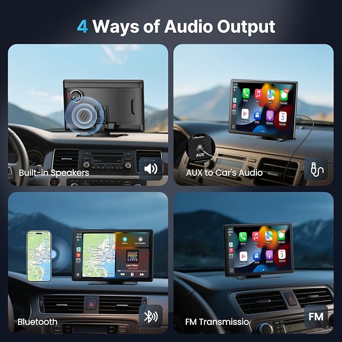 9''HD Carplay Screen for Car 4K Dash Cam&1080P Backup Camera with Apple Carplay&Android Auto Voice Control GPS DVR Call Music Message Mirror Link Airplay/Android Cast Fit Pickup Truck SUV MPV RV