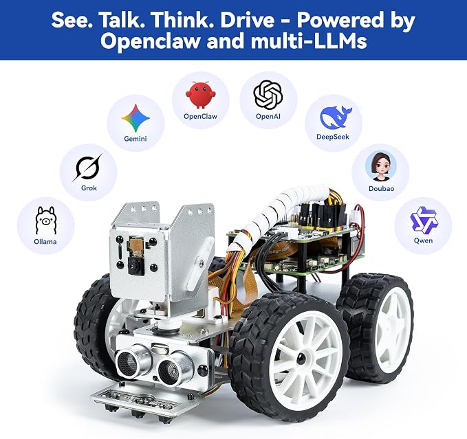 SunFounder Picar-X AI Robot Smart Car Kit for Raspberry Pi 5/4/3B+/Zero 2w, Openclaw LLMs ChatGPT/Gemini/Grok, Voice&Video Recognition, Python, Scratch, Camera (RPI NOT Included)