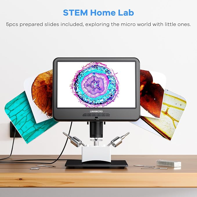 LM210 10.1'' LCD Coin Digital Microscope Full View for Error Coins, Soldering Microscope Camera for Electronics Repair, 260X Adults Coin Magnifier with Lights, 12.6'' Stand, 32G