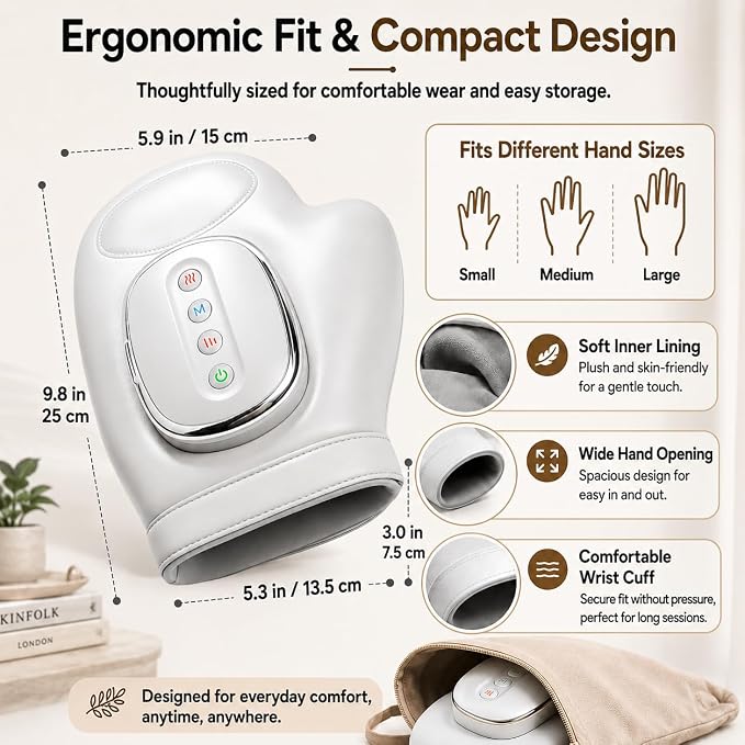 Hand Massager with Heat and Compression, Cordless Electric Hand Massager for Arthritis and Carpal Tunnel Relief, Rechargeable Hand and Wrist Massager for Home Office Travel