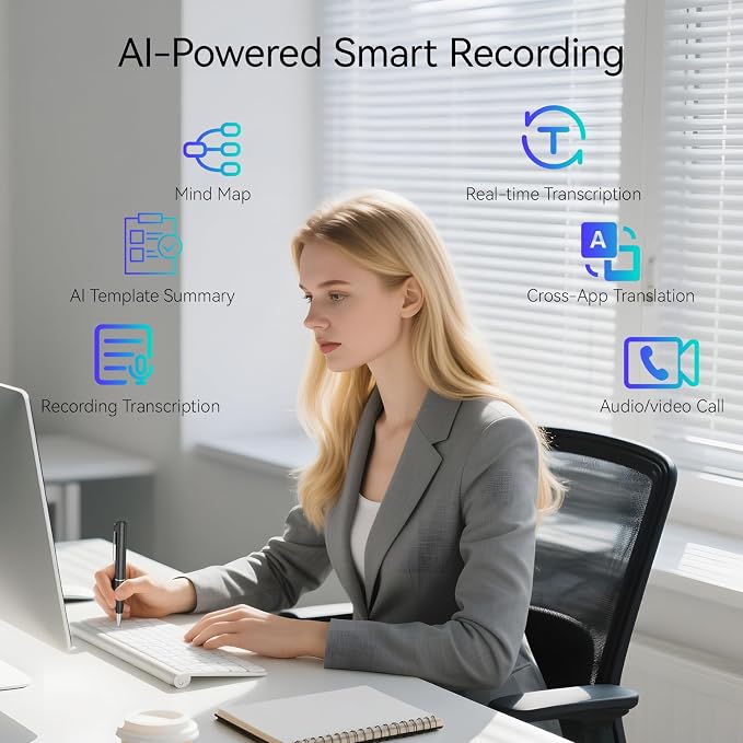 AI Voice Recorder, Note Ai Voice Recorder Transcription Summary & Mind Map, Ai Note Taking Device Supports 150 Languages, App Control, AI Recording Pen for Meetings, Lectures, Interviews, Calls