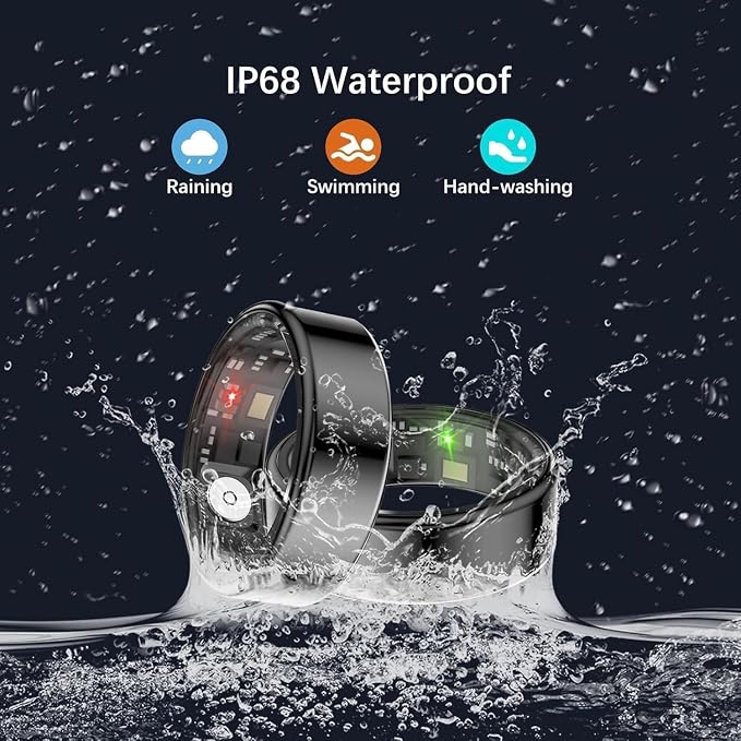FKGZJF Smart Rings for Women Men, Fitness Ring with Heart Rate, Blood Oxygen, HRV, Stress, Sleep Tracker, Step Tracker, No Subscription Fee, lP68 Waterproof Smart Ring for iPhone & Android (Black 9#)