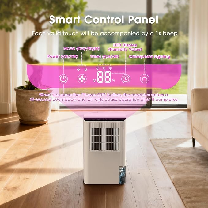 Dehumidifiers for Home, 2000 Sq.Ft Small Dehumidifier with 3.3ft Drain Hose, 2.5L Tank, Timer Sleep Mode, Portable Dehumidifier for Basement, Bedroom, Bathroom (Pearl White)