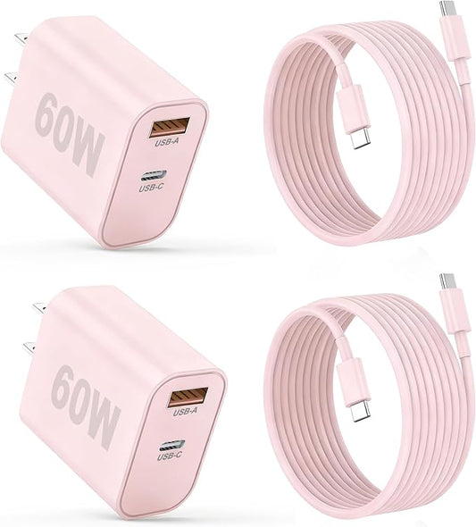 iPhone 17/16/15 Pro/Pro Max Charger, Dual Port USB-C Wall Charger with PD 40W & QC 20W Fast Charging, 10FT USB-C Cable for iPhone, iPad Pro, MacBook M1/M2/M3, Android (Pink, 10 FT)