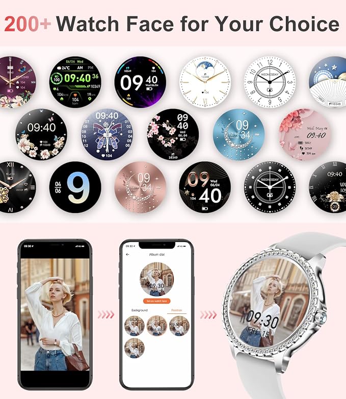 LIGE Smart Watch for Women(Answer/Make Calls),1.3" HD Diamonds Luxury Smartwatch for Android iPhone Phones,Fitness Trackers with 20+ Sport Modes/HR/IP68 Waterproof/SpO2/Sleep Monitor/Pedometer,Silver