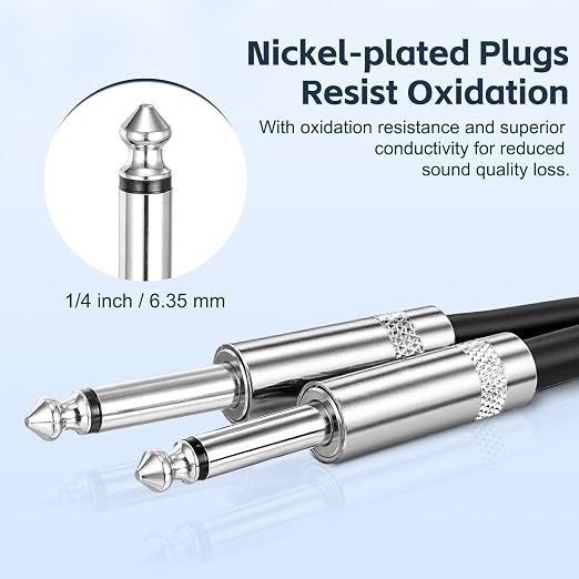 RIVVTA Guitar Cable 6.6ft 2 Pack Straight 6.35mm Guitar Ampere Cord Nylon Braided Anti-Kinking Kevlar-Reinforced 1/4 Instrument Cable for Electric Guitar