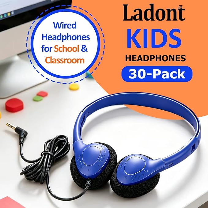 30 Pack Kids Headphones Bulk for School Classroom, Wired Headphone for Kids Students Child Toddler Teens Boy Girl, Wholesale Multi Color 3.5mm Headphones for Library Airplane