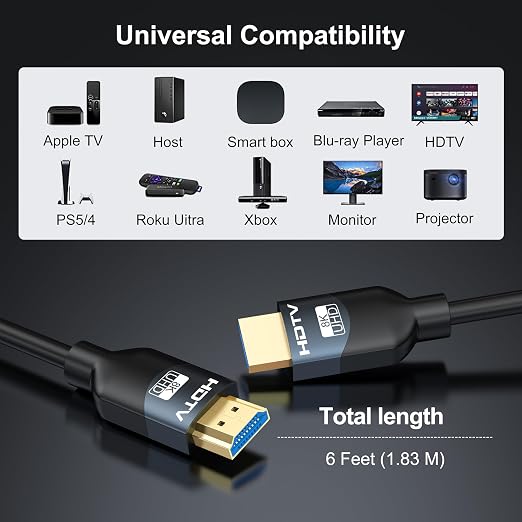 8K HDMI 2.1 Cables 6FT 5-Pack, High Speed HDMI Gaming Monitor Cable for PS5 TV-8K ARC&eARC HDMI Cord-165/180/240Hz, HDCP2.3, 3D/HDR10 for Soundbar, PS5, PS4, TV, Xbox, Roku, Cinema, Computer, Monitor