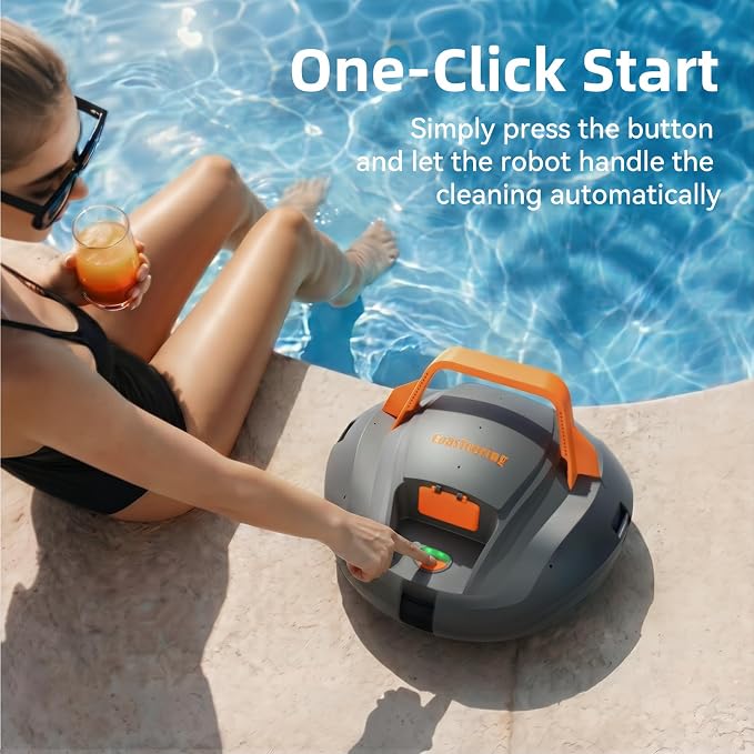 Planet Edge Pool Vacuum for Above Ground Pool, 120-Min Runtime, Powerful Dual-Motor, Adjustable Cleaning Path, Cordless Robotic Pool Cleaner for Flat Pools Up to 850 Sq.ft, Light Grey