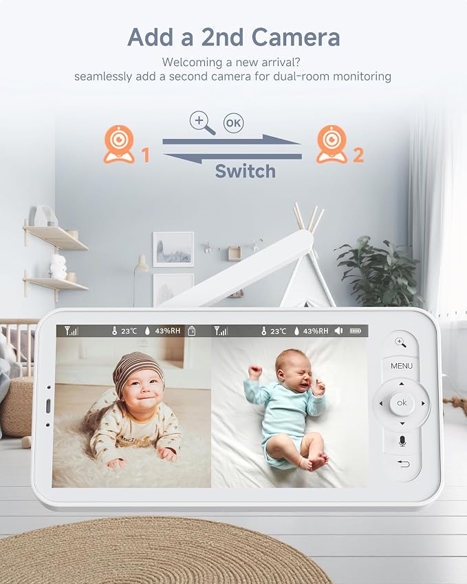 ARENTI Baby Monitor, 2K/3MP WiFi 6 Camera and Audio, 5-inch Wireless Screen, Smartphone App, Super Night Vision, Crying Detection, Auto Tracking, Temp&Humidity Sensor, Cloud&SD Card Storage (D3 Kit)