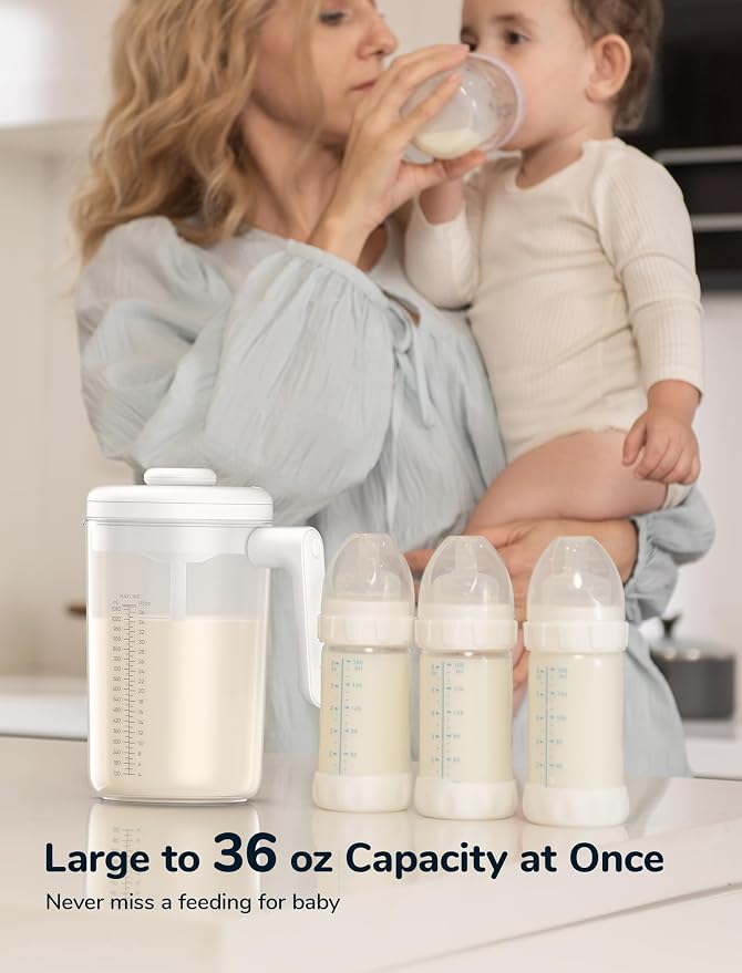 Electric Formula Pitcher, 36 oz Baby Formula Mixing Pitcher, Automatic Baby Formula Mixer, Bidirectional Stirring Breastmilk Pitcher, Locking Lid Smooth Formula Maker Milk Storage for Fridge（White)