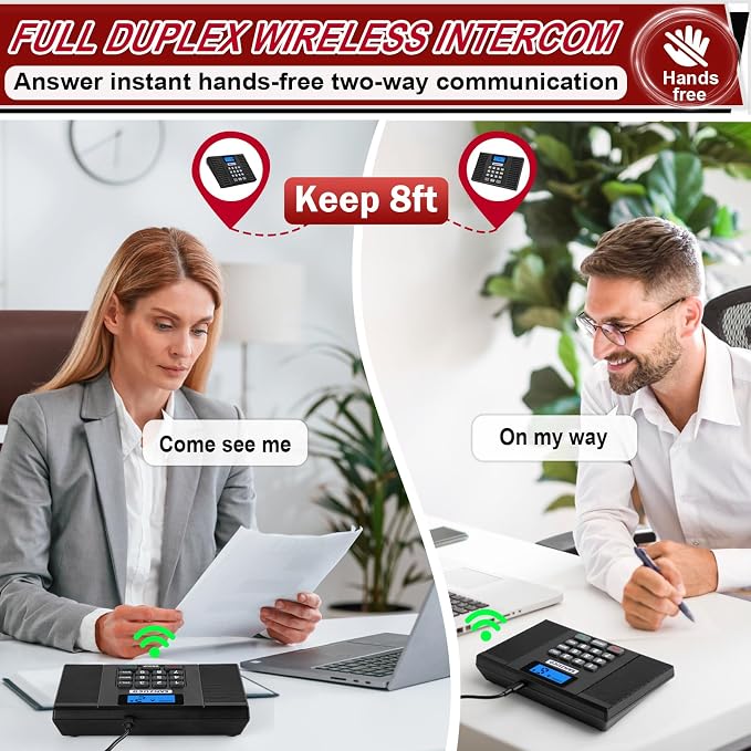 60D Intercoms Wireless for Home, Full Duplex Intercom System for House/Business, 1400ft Intercoms Hands-Free Real-Time Talk, Expandable to 18 Stations, Group Call & Auto Answer (2 Stations)