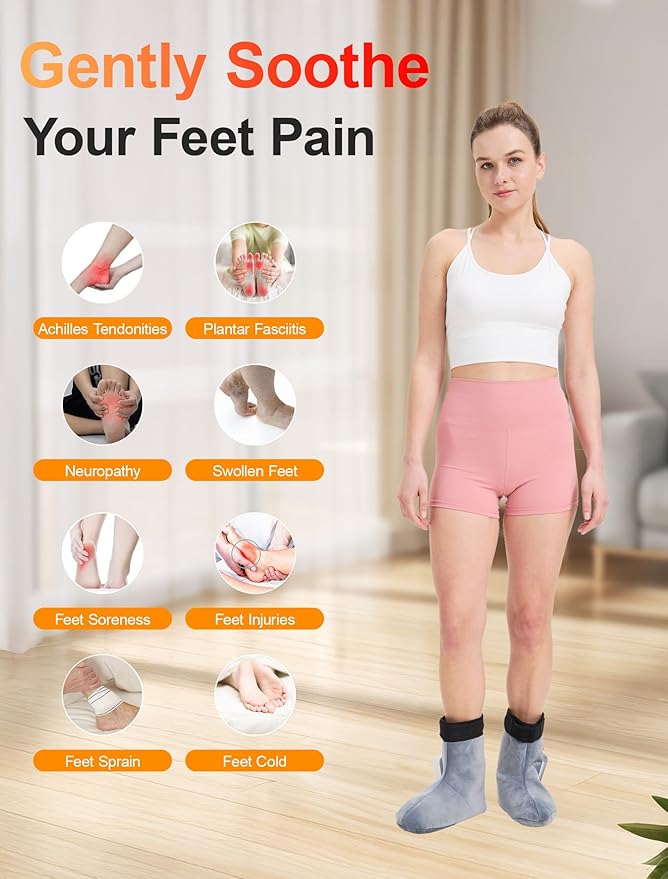 CAMECO 2-in-1 Cordless Foot Heating Pad & Massagers for Feet Neuropathy Pain Relief, 5000mAh 104℉-140℉ Heated Foot Warmers for Women Men, Rechargeable Vibration Heating Booties for Ankle Under Desk