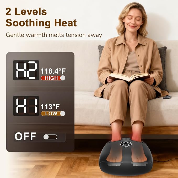 Foot Massager with Heat & Compression for Neuropathy and Tired Feet | Removable liners for easy cleaning, Thoughtful Gift for Family, Friends & Loved Ones