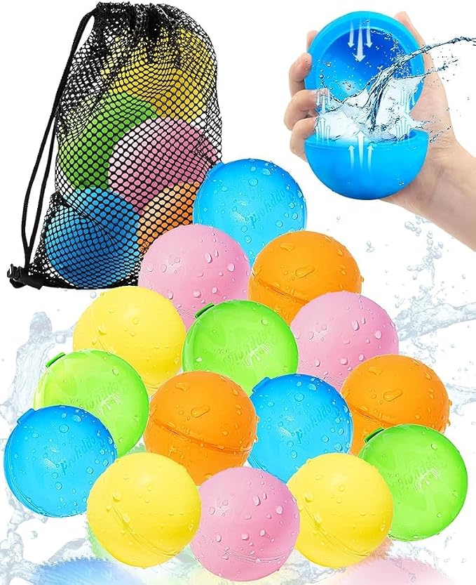 Tlitlimom 15PCS Reusable Water Balloons Quick Fill for Kids, Refillable Magnetic Water Balloons for Pool & Beach, Water Ball Toys for Summer Outdoor Games, Outside Activities