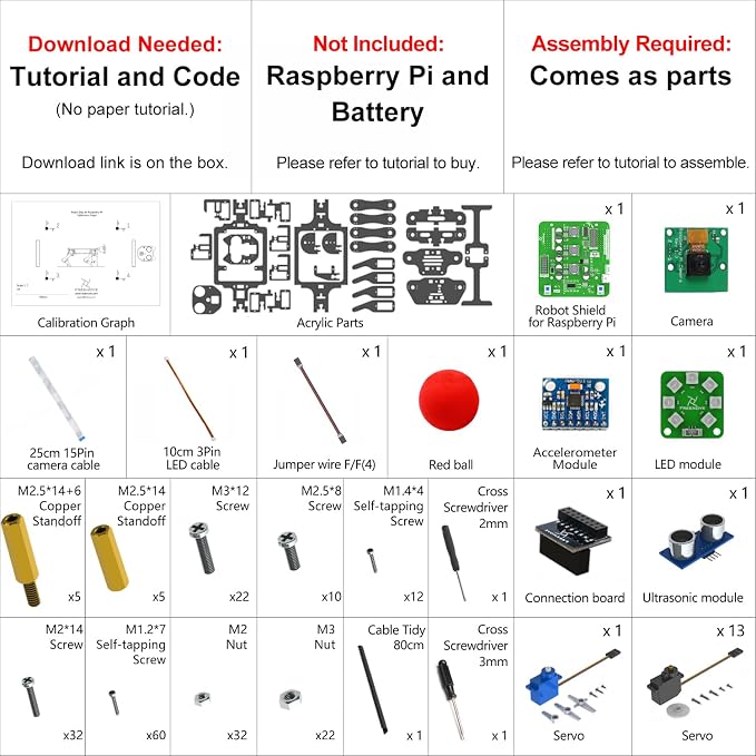 FREENOVE Robot Dog Kit for Raspberry Pi 5 4 B 3 B+ Zero 2 W, Walking, Self Balancing, Face Recognition, Ball Tracing, Ultrasonic Ranging, App Control, Camera, Servo (Raspberry Pi NOT Included)