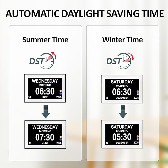 10.1" Touchscreen Digital Clock Large Display, Dementia Clocks for Seniors Custom 64 Reminders and Alarms, Auto DST, Auto-Dimming, Digital Alarm Clock with Day and Date for Elderly(White)