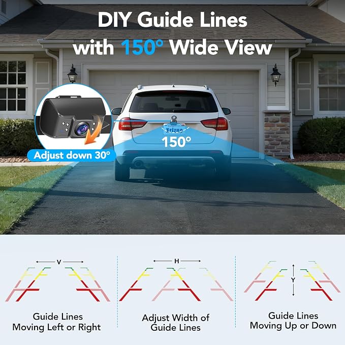 6.86 Inch Wired Backup Camera System with Monitor, 1080P HD Rearview Camera for Trucks Cars SUVs, IP69K Waterproof Reverse Cam, Enhanced Super Night Vision & 2-Channel Split Screen, Dual Bracket Mount