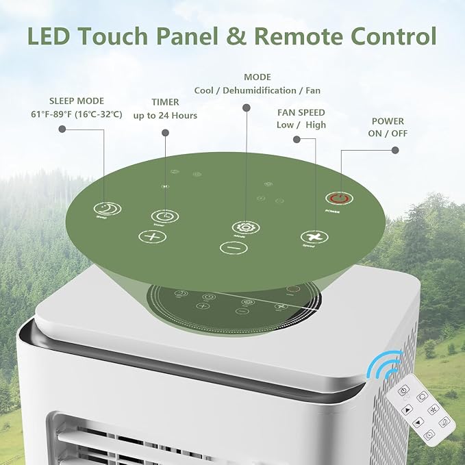 8000BTU Portable Air Conditioners, 3-in-1 Remote Control AC with 24-Hour Timer, Cools Up to 350 Sq. Ft. Inside Air Conditioner with Sleep Mode, Window Kit