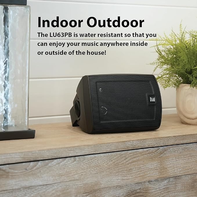 Dual Electronics LU63PB 6.5" 3-Way High Performance Outdoor Indoor Wired Speakers | Effortless Set Up | Home, Pool, Patio, Garage Use | Weather Resistant | Expansive Stereo Sound Coverage | Black