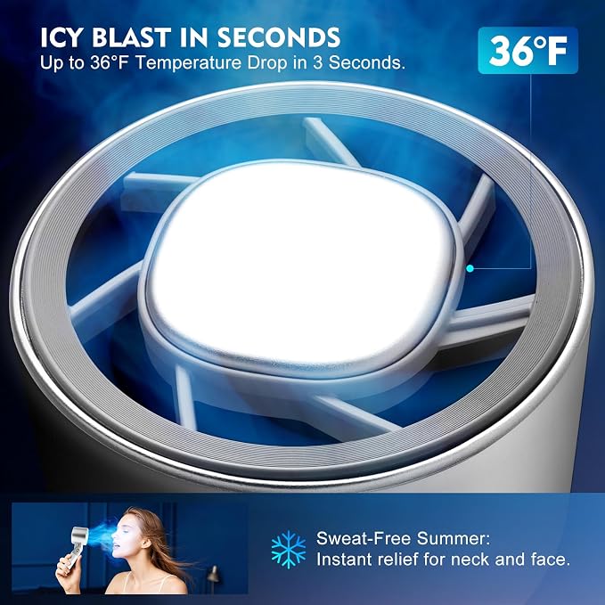 Portable Handheld Fan with Cooling Plate, 199-Speed Turbo Fan, 6000mAh Rechargeable Personal Fan, Foldable Mini Fan with LED Display for Travel, Camping, Concerts and Outdoor
