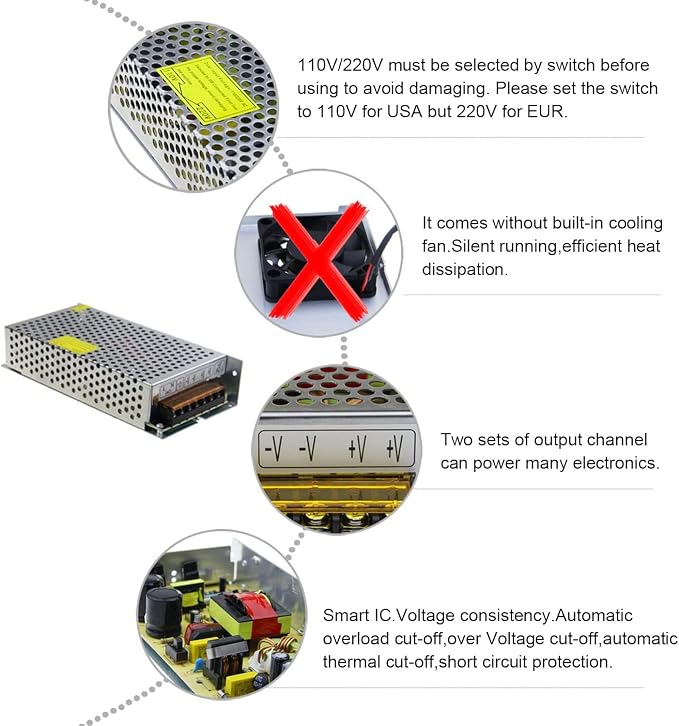 ALITOVE DC 12V 10A 120W Power Supply Adapter Transformer Switch AC 110V / 220V to DC 12V 10amp Switching Converter LED Driver for LED Strip Light CCTV Camera Security System